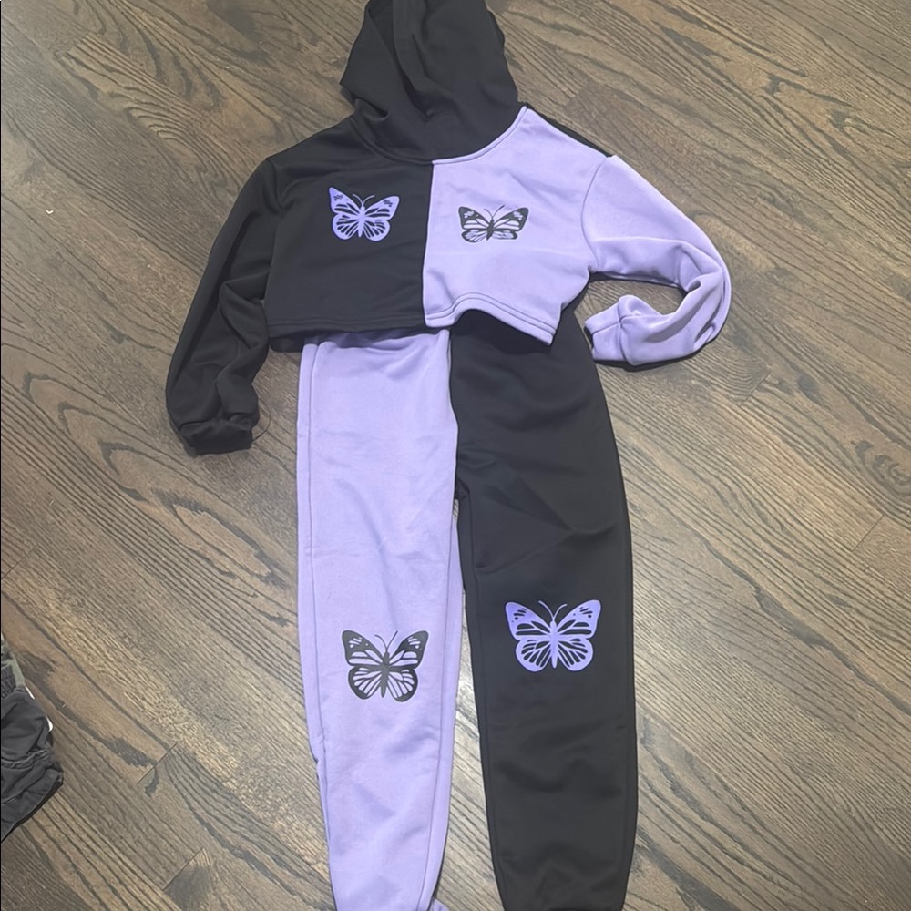 SHEIN Black and Purple Kids Matching Set